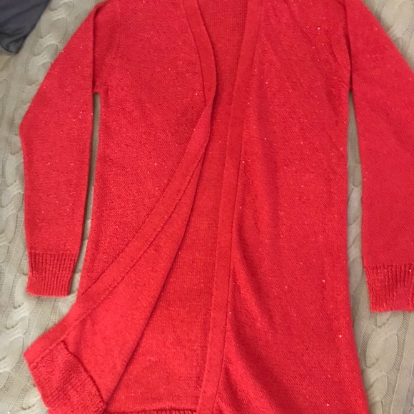 DKNY Red knit shimmer sweater / cardigan - Picture 3 of 3